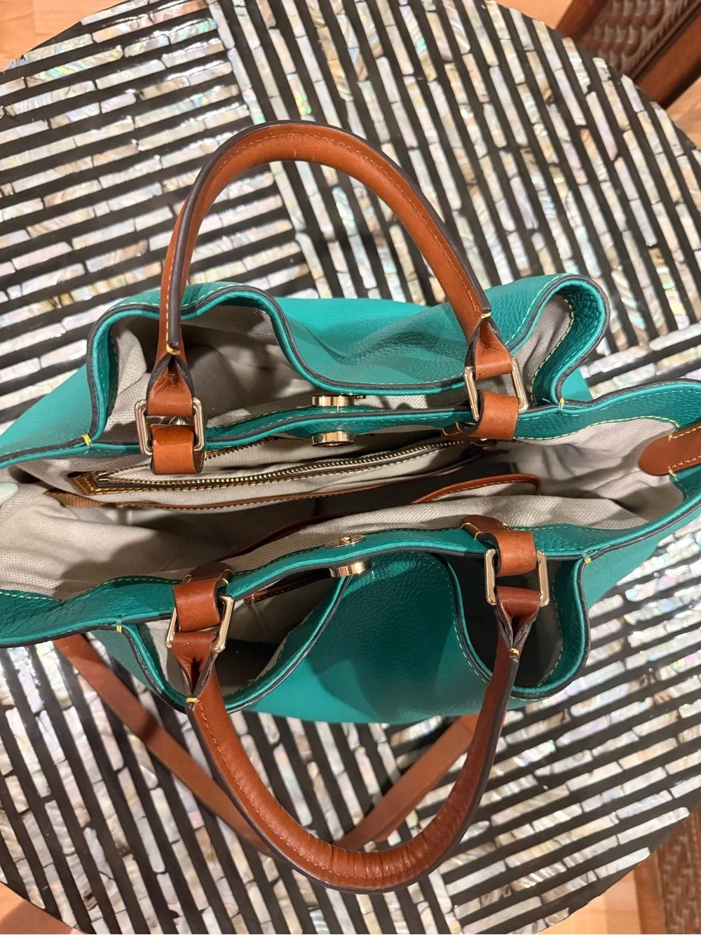 Dooney & Bourke Turquoise Pebbled Leather Shoulder Bag - Picture 4 of 5